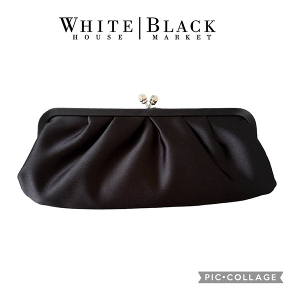 White House Black Market Handbags - White House Black Market small satin clutch black purse evening handbag